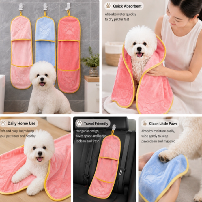 Premium Fast-Drying Dog Bath Towel - Soft Microfiber Pet Towel with Convenient Hand Pockets