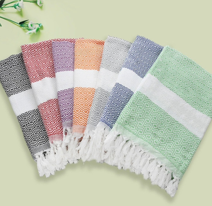 Cotton Tassel Travel Beach Towel Factory – Lightweight, Quick-Dry, Striped Multi-Color