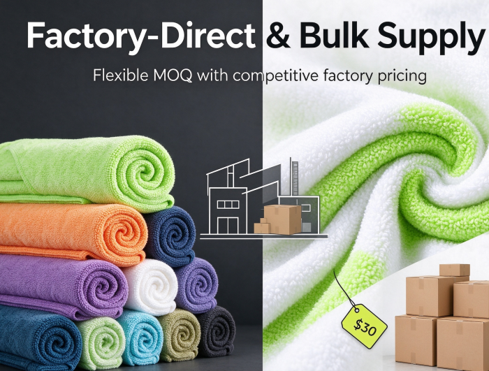 Factory direct bulk supply microfiber towels, flexible MOQ, competitive factory pricing, Laurey Textiles