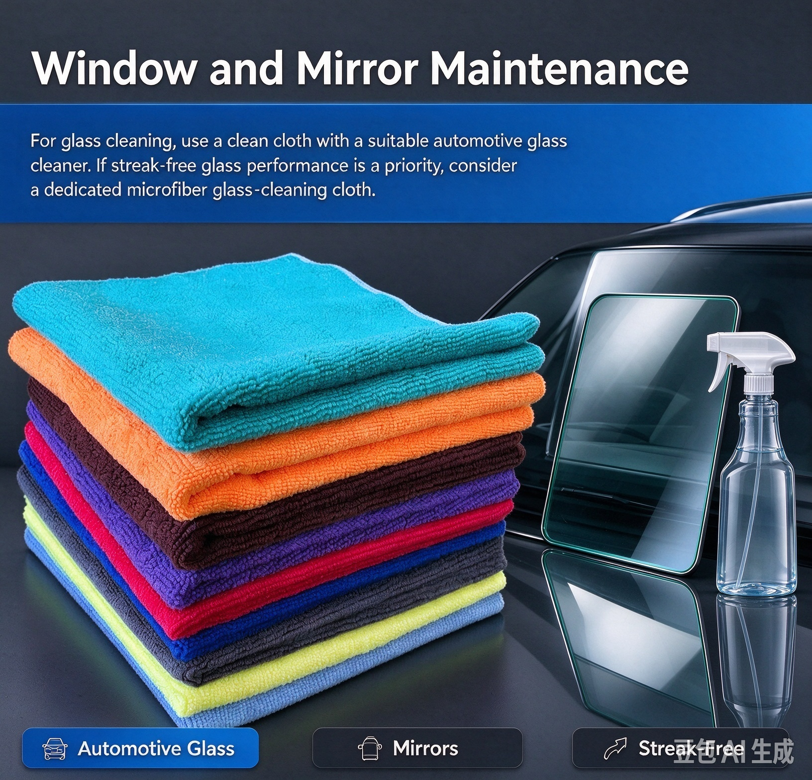 300 GSM microfiber detailing cloths for automotive glass, mirrors and streak-free cleaning
