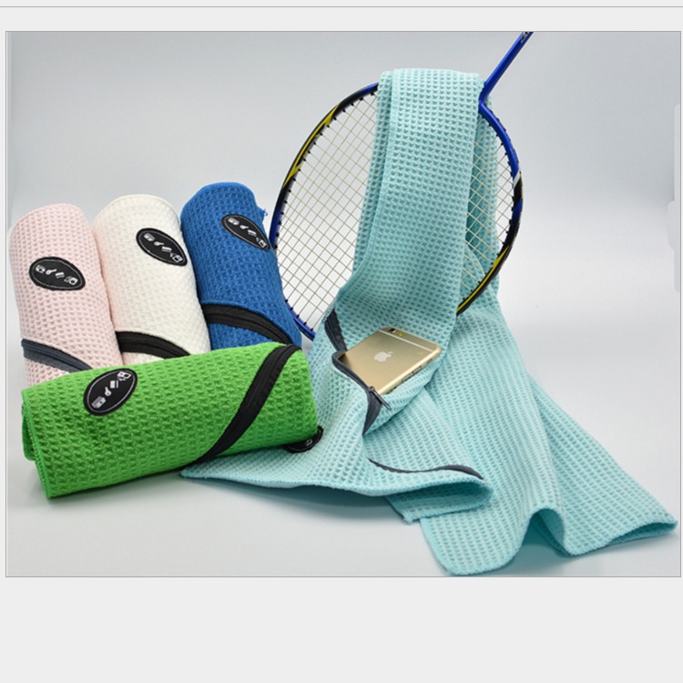 microfiber waffle weave sports towels with pocket