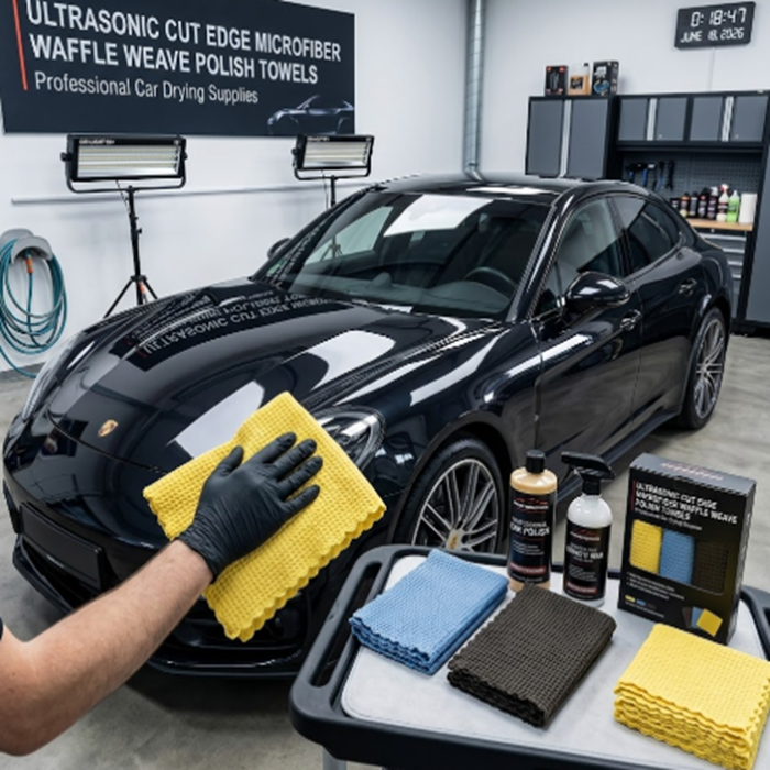 Ultrasonic Cut Edge Microfiber Waffle Weave Polish Towels 