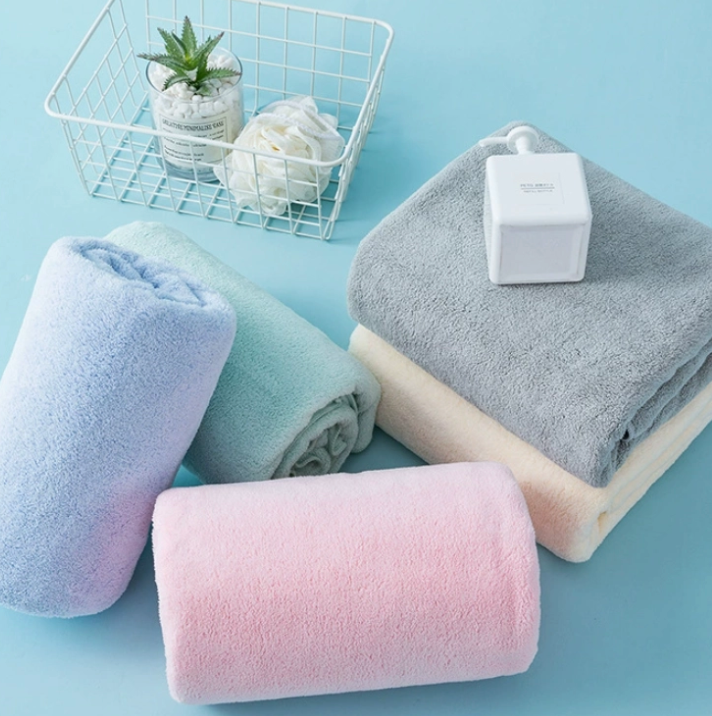 Soft coral fleece bath towels, colorful absorbent home bathroom microfiber towels, Laurey Textiles
