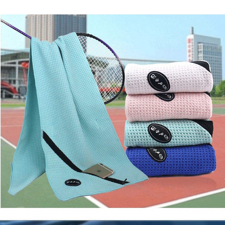 microfiber waffle weave sports towels with pocket