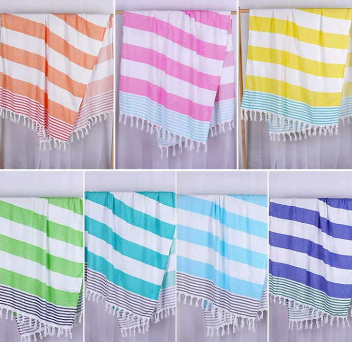 Striped Microfiber Beach Towels with Fringe Soft / Quick-Dry & Stylish for Home, Beach & Travel