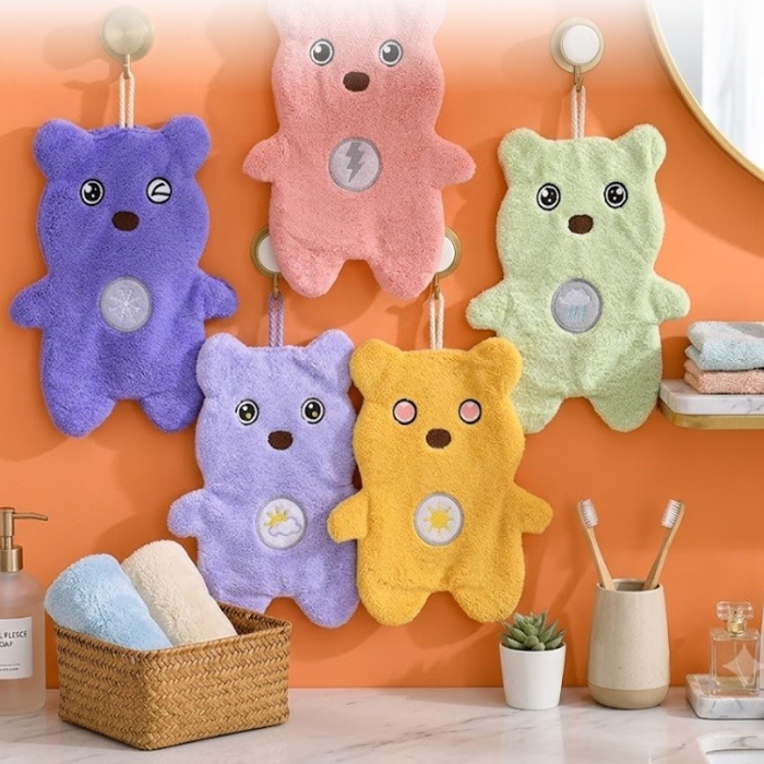 Cute Hanging Hand Towels Ultra-Soft Microfiber Coral Fleece for Kitchen & Bathroom