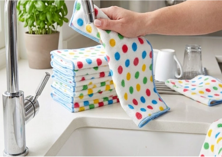 Soft Printed Microfiber Kitchen Towels - Absorbent Spot-Design Dish Cloths for Daily Cleaning