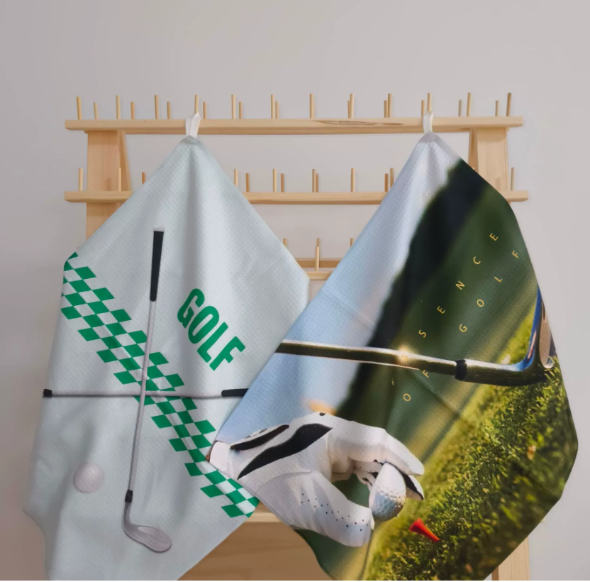 Microfiber waffe weave printed golf towels custom design sports towels