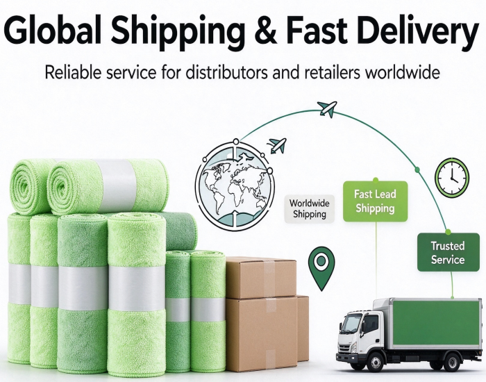 Global shipping fast delivery microfiber towels, reliable service for distributors retailers worldwide, Laurey Textiles
