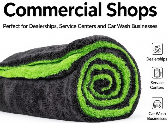 1600 GSM twisted pile microfiber car drying towels for commercial shops, car dealerships, service centers and car wash businesses, Laurey Textiles