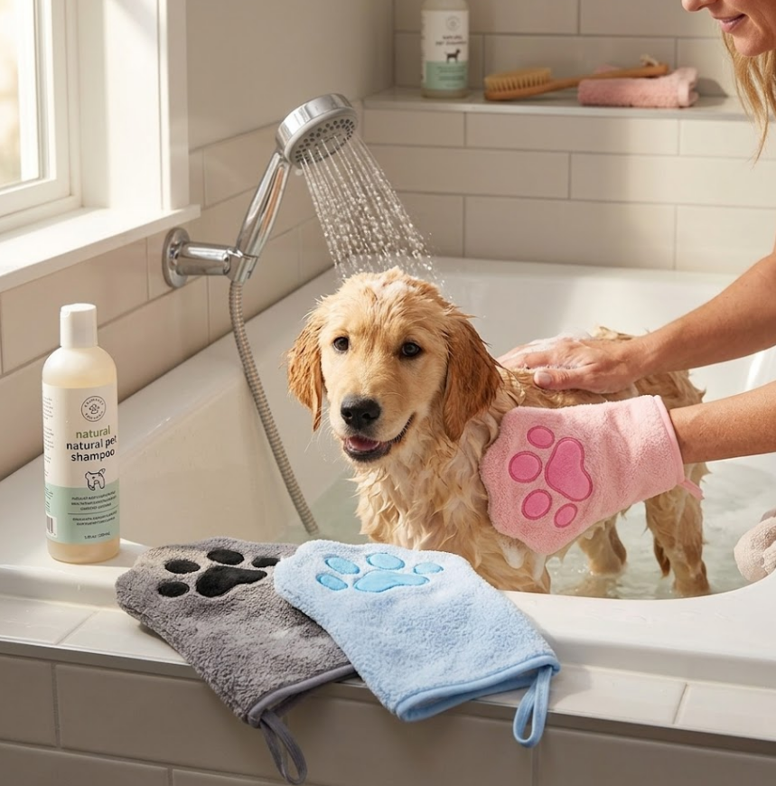 Wholesale Cute Paw Microfiber Pet Bath Mitt | Quick-Drying Dog Grooming Glove Supplier