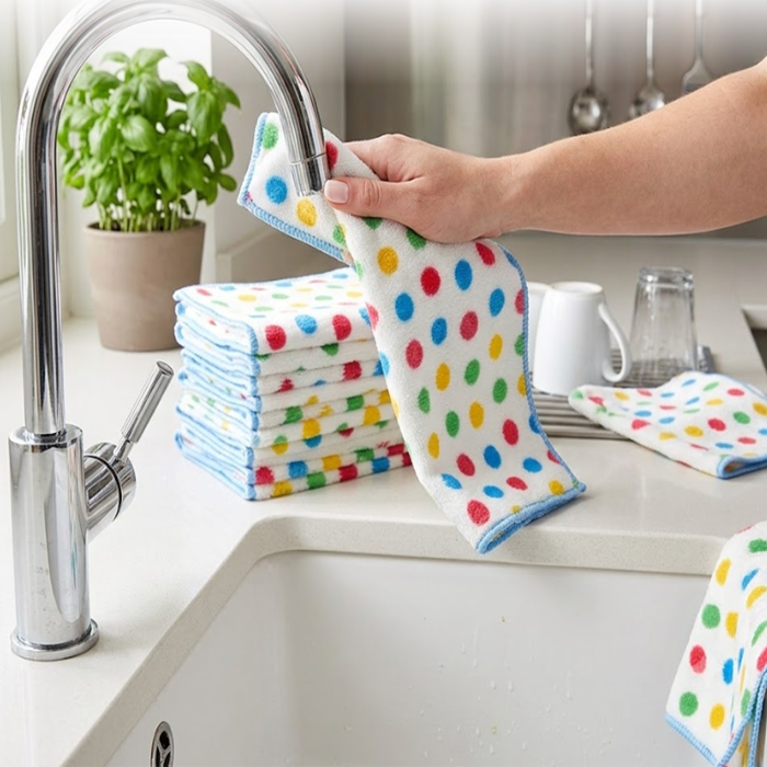 Soft Printed Microfiber Kitchen Towels - Absorbent Spot-Design Dish Cloths for Daily Cleaning