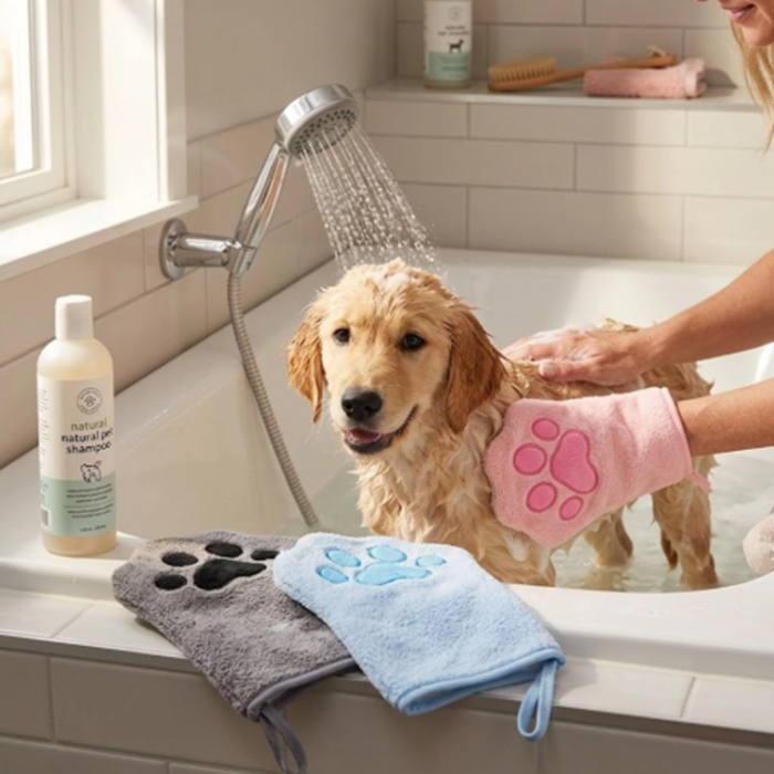 Wholesale Cute Paw Microfiber Pet Bath Mitt  Quick-Drying Dog Grooming Glove Supplier